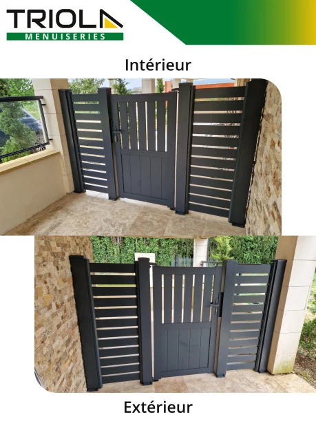 Portillon gris anthracite aluminium La Toulousaine Bagnols-sur-Cèze intérieur / extérieur