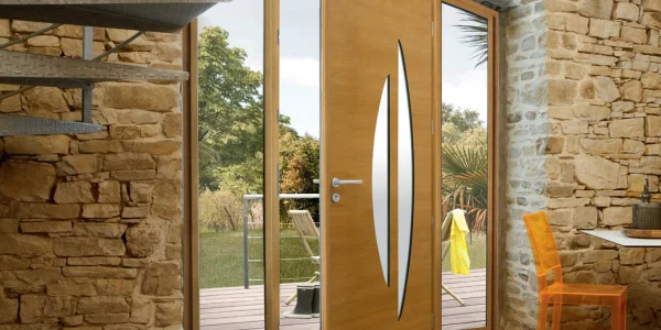 Porte d’entrée mixte semi-vitrée